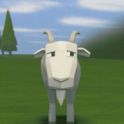 Polygoat, a low-poly goat with a deadpan stare